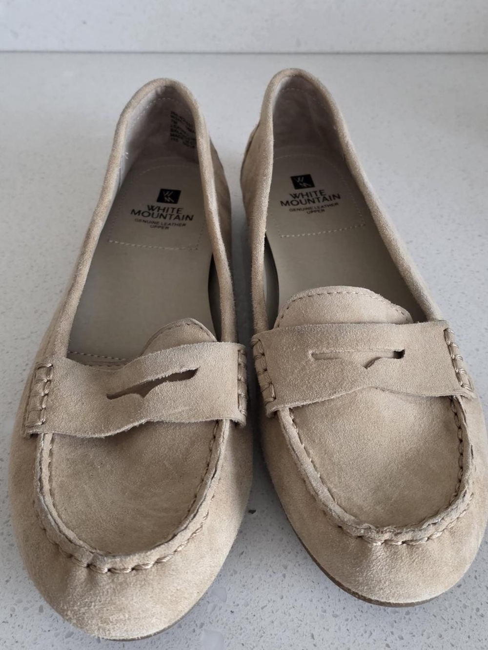 White Mountain Beige Suede Penny Loafers